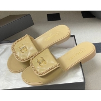 Most Popular Chanel Lambskin Leather Flat Slides Sandal with Chain with Foldover G45474 Beige 2026