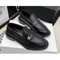 Best Product Chanel Calfskin Leather Loafers with Strass CC Strap G46995 Black 2026