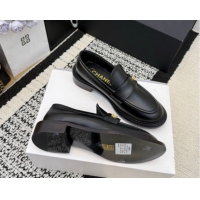 Best Product Chanel Calfskin Leather Loafers with Strass CC Strap G46995 Black 2026