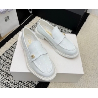 Shop Duplicate Chanel Calfskin Leather Loafers with Strass CC Strap G46995 White 2026