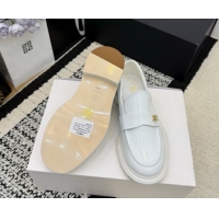Shop Duplicate Chanel Calfskin Leather Loafers with Strass CC Strap G46995 White 2026
