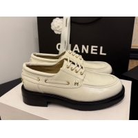 Luxurious Chanel Shiny Calfskin Leather Laced-up Shoes CH030615 White 2026