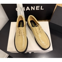 Luxury Cheap Chanel Shiny Calfskin Leather Laced-up Shoes CH030615 Beige 2026