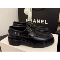 Buy Luxury Chanel Shiny Calfskin Leather Laced-up Shoes CH030615 Black 2026
