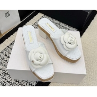 Shop Cheap Chanel Patent Leather Heel Slides Sandal with Camellia CH030616 White 2026