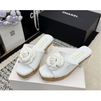 Shop Cheap Chanel Patent Leather Heel Slides Sandal with Camellia CH030616 White 2026