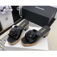 Good Looking Chanel Patent Leather Heel Slides Sandal with Camellia CH030616 Black 2026