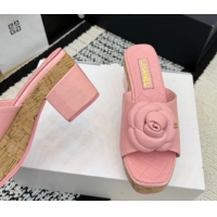 Purchase Chanel Patent Leather Heel Slides Sandal with Camellia CH030616 Pink 2026