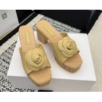 Low Price Chanel Patent Leather Heel Slides Sandal with Camellia CH030616 Beige 2026