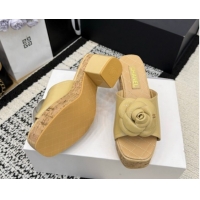 Low Price Chanel Patent Leather Heel Slides Sandal with Camellia CH030616 Beige 2026