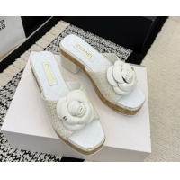 Good Product Chanel Tweed Heel Slides Sandal with Camellia CH030616 White 2026