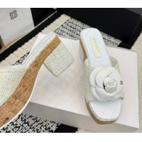 Good Product Chanel Tweed Heel Slides Sandal with Camellia CH030616 White 2026