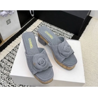 Pretty Style Chanel Suede Heel Slides Sandal with Camellia CH030616 Grey 2026
