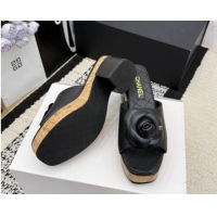 Most Popular Chanel Calfskin Leather Heel Slides Sandal with Camellia CH030616 Black 2026