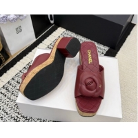 Best Price Chanel Calfskin Leather Heel Slides Sandal with Camellia CH030616 Burgundy 2026