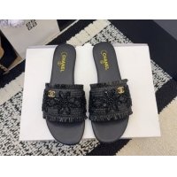 Popular Style Chanel Bloom Straw-Like Flat Slides Sandal CH030701 Black 2026