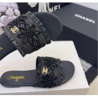 Popular Style Chanel Bloom Straw-Like Flat Slides Sandal CH030701 Black 2026
