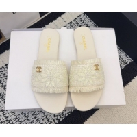 Top Design Chanel Bloom Straw-Like Flat Slides Sandal CH030701 White 2026