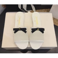 Shop Duplicate Chanel Mesh Flat Slides Sandal wih Bow G47023 White 2026