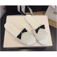 Shop Duplicate Chanel Mesh Flat Slides Sandal wih Bow G47023 White 2026