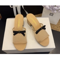Big Discount Chanel Mesh Heel Slides Sandal wih Bow G47023 Beige 2026