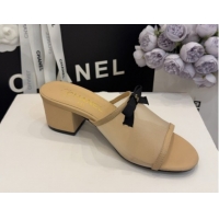 Big Discount Chanel Mesh Heel Slides Sandal wih Bow G47023 Beige 2026