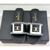 Good Product Chanel Straw-Like Flat Slides Sandal with CC Foldover CH030702 Black 2026