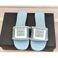 Grade Product Chanel Straw-Like Flat Slides Sandal with CC Foldover CH030702 Blue 2026