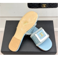 Grade Product Chanel Straw-Like Flat Slides Sandal with CC Foldover CH030702 Blue 2026