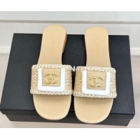 Stylish Chanel Straw-Like Flat Slides Sandal with CC Foldover CH030702 Beige 2026