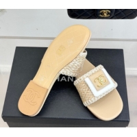 Stylish Chanel Straw-Like Flat Slides Sandal with CC Foldover CH030702 Beige 2026