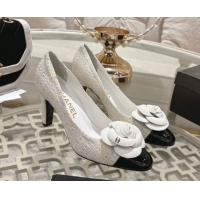 Perfect Chanel Tweed & Patent Leather Pumps 8.5cm with Camellia Bloom CH030704 White 2026