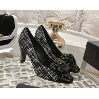 Durable Chanel Tweed & Patent Leather Pumps 8.5cm with Camellia Bloom CH030704 Black/White 2026