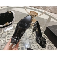Durable Chanel Tweed & Patent Leather Pumps 8.5cm with Camellia Bloom CH030704 Black/White 2026
