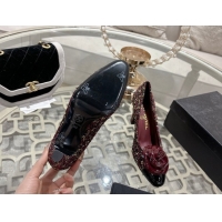 Top Design Chanel Tweed & Patent Leather Pumps 8.5cm with Camellia Bloom CH030704 Burgundy 2026