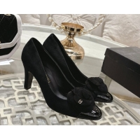 Pretty Style Chanel Suede & Patent Leather Pumps 8.5cm with Camellia Bloom CH030704 Black 2026