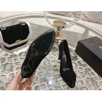 Pretty Style Chanel Suede & Patent Leather Pumps 8.5cm with Camellia Bloom CH030704 Black 2026