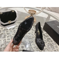 est Grade Chanel Lambskin & Patent Leather Pumps 8.5cm with Camellia Bloom CH030704 Black 2026