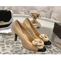 Popular Style Chanel Lambskin & Patent Leather Pumps 8.5cm with Camellia Bloom CH030704 Beige 2026