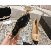 Popular Style Chanel Lambskin & Patent Leather Pumps 8.5cm with Camellia Bloom CH030704 Beige 2026
