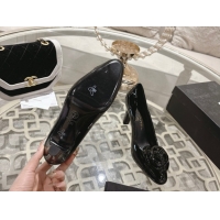 Charming Chanel Calfskin Patent Leather Pumps 8.5cm with Camellia Bloom CH030704 Black 2026