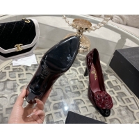 Durable Chanel Calfskin Patent Leather Pumps 8.5cm with Camellia Bloom CH030704 Burgundy 2026