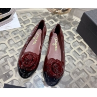 Unique Style Chanel Calfskin Patent Leather Ballet Flats with Camellia Bloom CH030704 Burgundy 2026