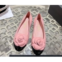 Top Design Chanel Calfskin Patent Leather Ballet Flats with Camellia Bloom CH030704 Pink 2026