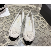 Best Product Chanel Calfskin Patent Leather Ballet Flats with Camellia Bloom CH030704 White 2026