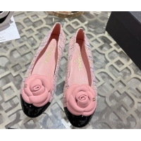 Top Grade Chanel Tweed & Patent Leather Ballet Flats with Camellia Bloom CH030704 Pink 2026