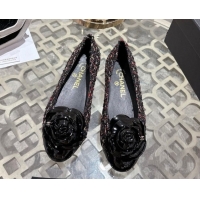 Top Design Chanel Tweed & Patent Leather Ballet Flats with Camellia Bloom CH030704 Multicolor 2026