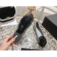 Luxury Cheap Chanel Tweed & Patent Leather Ballet Flats with Camellia Bloom CH030704 Grey 2026