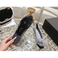 Luxury Chanel Suede & Patent Leather Ballet Flats with Camellia Bloom CH030704 Grey 2026