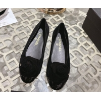 Popular Style Chanel Suede & Patent Leather Ballet Flats with Camellia Bloom CH030704 Black 2026